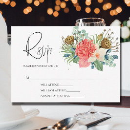 Tarjeta De Confirmación De Asistencia Boda Bouquet de color rosa de flores silvestres