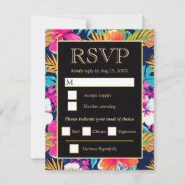 Tarjeta De Confirmación De Asistencia Boda Brillante de Hibisco Tropical