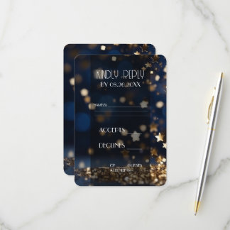 Tarjeta De Confirmación De Asistencia Boda Brillante Estrellas de Oro