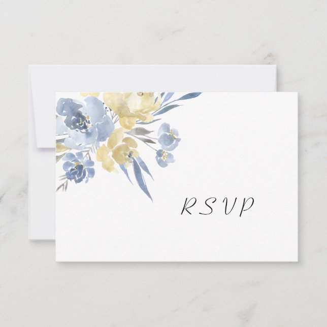 Tarjeta De Confirmación De Asistencia Boda bufé Dusty Blue Floral (Anverso)
