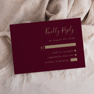 Tarjeta De Confirmación De Asistencia Boda Burgundy Gold Escritura Moderna