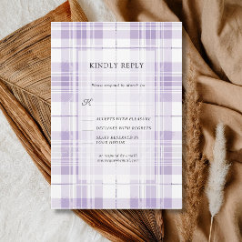 Tarjeta De Confirmación De Asistencia Boda campestre de cuadros púrpura y ciruela retro