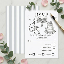 Tarjeta De Confirmación De Asistencia Boda Caprichos Dibujos Grises y Blancos