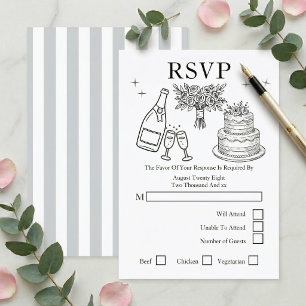 Tarjeta De Confirmación De Asistencia Boda Caprichos Dibujos Grises y Blancos