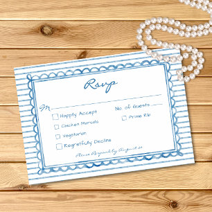 Tarjeta De Confirmación De Asistencia Boda caprichosa de rayas de acuarela azul