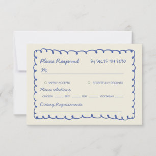 Tarjeta De Confirmación De Asistencia Boda caprichosa dibujada a mano azul 
