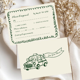 Tarjeta De Confirmación De Asistencia boda caprichosa dibujada a mano verde