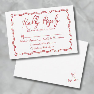 Tarjeta De Confirmación De Asistencia Boda Caprichosa Roja Quirky Dibujada a Mano