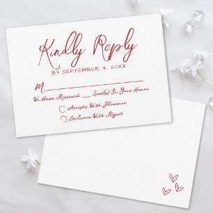 Tarjeta De Confirmación De Asistencia Boda Caprichosa Roja Quirky Dibujada a Mano