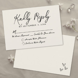 Tarjeta De Confirmación De Asistencia Boda Caprichosa Vintage Dibujada a Mano Simple