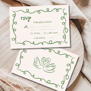 Tarjeta De Confirmación De Asistencia Boda caprichoso francés de moda verde de mano
