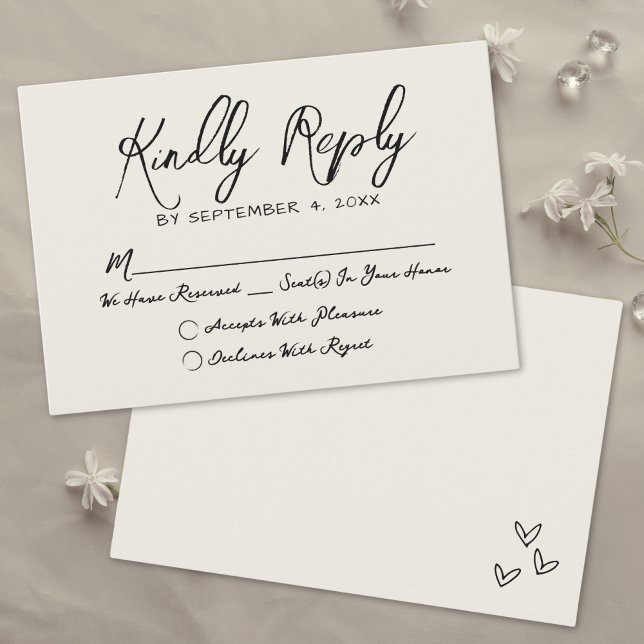 Tarjeta De Confirmación De Asistencia Boda caprichoso y caprichoso de mano simple (Simple Hand Drawn Vintage Whimsical Wedding RSVP Card)