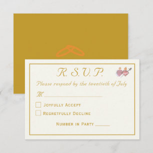 Tarjeta De Confirmación De Asistencia Boda Católica de Dos Corazones Elegante Crema y Oc