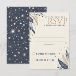 Tarjeta De Confirmación De Asistencia Boda celeste azul y oro