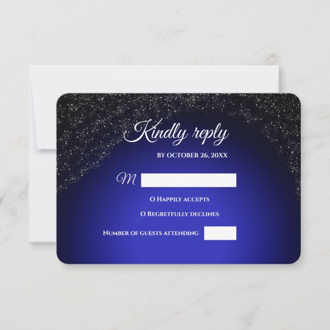 Tarjeta De Confirmación De Asistencia Boda celeste Luna y Estrellas plenas azul medio no (Anverso)