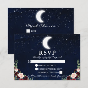 Tarjeta De Confirmación De Asistencia Boda celeste Sky Moon Stars Floral Back