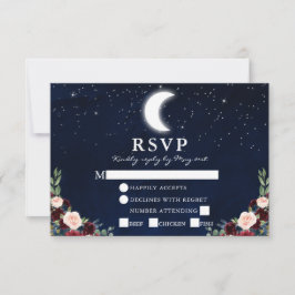 Tarjeta De Confirmación De Asistencia Boda celestial cielo azul Moon Stars Floral Comida