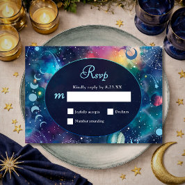 Tarjeta De Confirmación De Asistencia Boda celestial de fases lunares de galaxia moderna