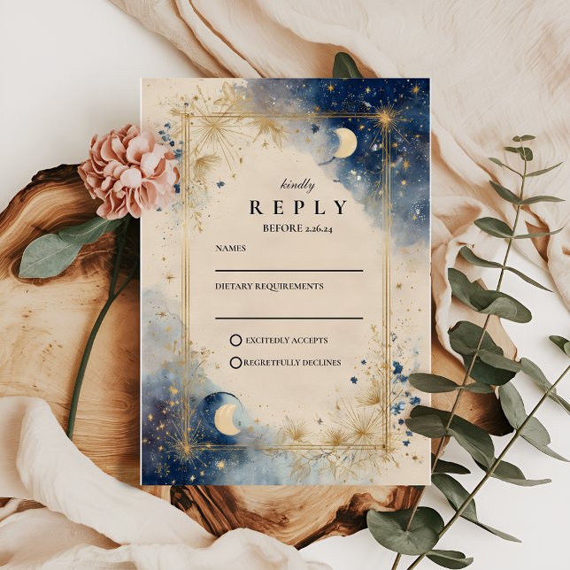 Tarjeta De Confirmación De Asistencia Boda Celestial Noche Dorada (Subido por el creador)