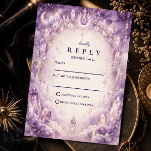 Tarjeta De Confirmación De Asistencia Boda Celestial Púrpura Etérea