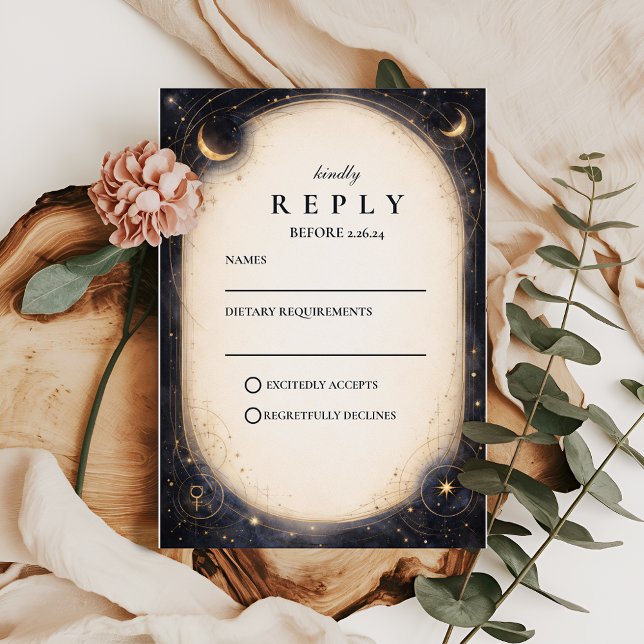 Tarjeta De Confirmación De Asistencia Boda Celestial Vintage (Subido por el creador)