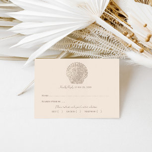 Tarjeta De Confirmación De Asistencia Boda Cena de Playa de Concha de Beige Costero