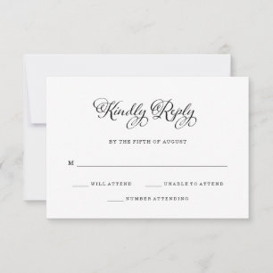 Tarjeta De Confirmación De Asistencia Boda Charm   Caligrafía en blanco y negro