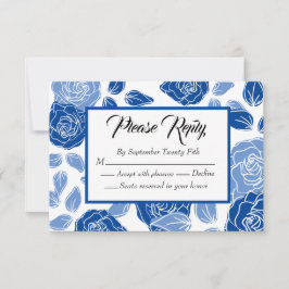 Tarjeta De Confirmación De Asistencia Boda Chic Simple Rosa Floral Azul