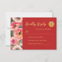 Boda china con borde floral rosa moderno