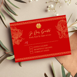 Tarjeta De Confirmación De Asistencia boda china dragón fénix rojo tradicional