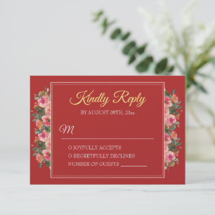 Tarjeta De Confirmación De Asistencia Boda china moderna de peonía floral rosa