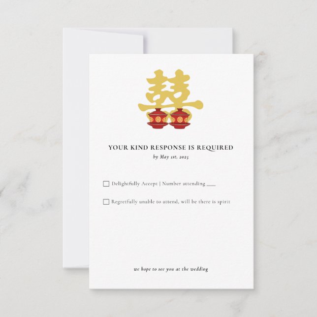 Tarjeta De Confirmación De Asistencia Boda chino de ceremonia de té (Anverso)