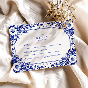 Tarjeta De Confirmación De Asistencia Boda Chinoiserie Delft Blue White