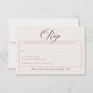 Tarjeta De Confirmación De Asistencia Boda Clásica Burgundy Ivory Caligrafía
