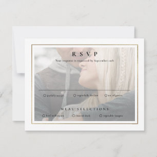 Tarjeta De Confirmación De Asistencia Boda Clásica Elegante con Foto en Dorado