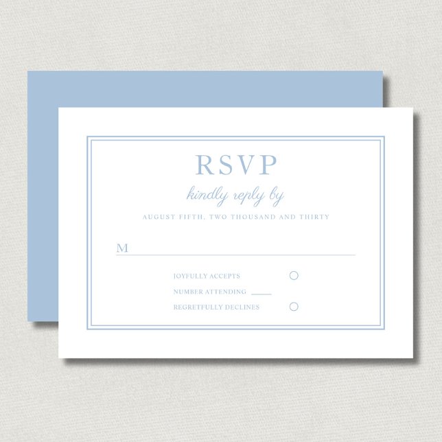 Tarjeta De Confirmación De Asistencia Boda Clásica Elegante con Guion Azul Polvo (Classic Elegant Powder Blue Script Wedding RSVP Card)