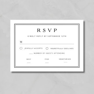 Tarjeta De Confirmación De Asistencia Boda clásica elegante en blanco y negro