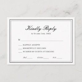Tarjeta De Confirmación De Asistencia Boda clásica elegante en blanco y negro