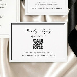 Tarjeta De Confirmación De Asistencia Boda Clásica Elegante en Blanco y Negro QR
