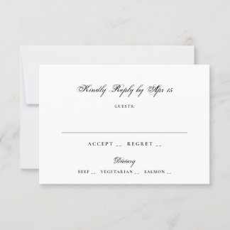 Tarjeta De Confirmación De Asistencia Boda Clásica Elegante Formal en Blanco y Negro