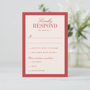 Tarjeta De Confirmación De Asistencia Boda clásica elegante roja y crema