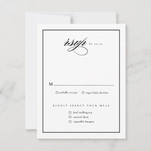 Tarjeta De Confirmación De Asistencia Boda Clásica Elegante Script Negro y Blanco