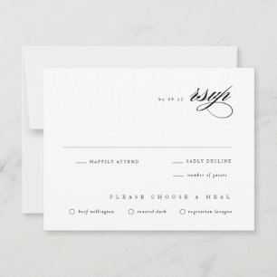 Tarjeta De Confirmación De Asistencia Boda Clásica Negro y Blanco Guión Elegante