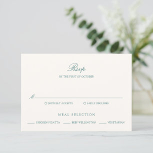 Tarjeta De Confirmación De Asistencia Boda Clásica Verde Azulado Dinero Antiguo