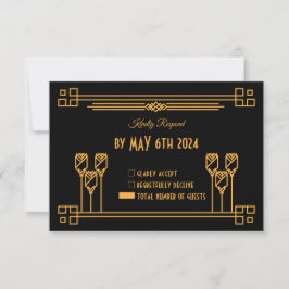 Tarjeta De Confirmación De Asistencia Boda Clásico Art Deco Elegante