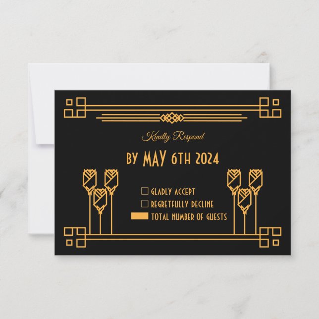 Tarjeta De Confirmación De Asistencia Boda Clásico Art Deco Elegante (Anverso)