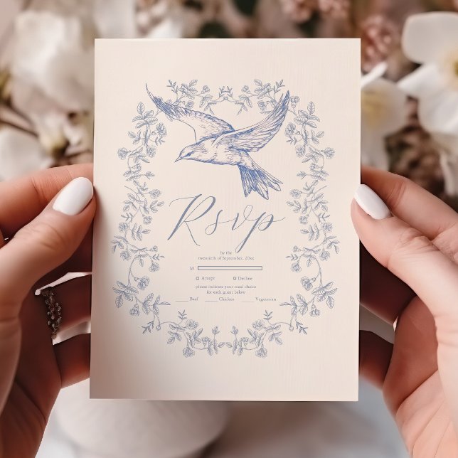 Tarjeta De Confirmación De Asistencia Boda Clásico Azul Francés de tela victoriana (Subido por el creador)