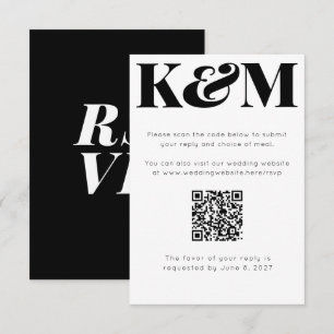 Tarjeta De Confirmación De Asistencia Boda clásico de monograma negro código QR en línea