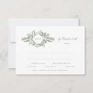 Tarjeta De Confirmación De Asistencia boda clásico de wreath elegante sage green