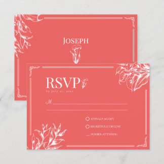Tarjeta De Confirmación De Asistencia Boda clásico elegante de coral floral vintage